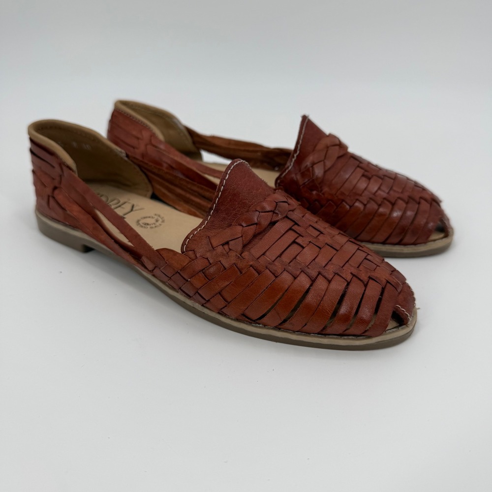 Huarache Hand Woven Leather Flats Loafers Sandals Women Size 8 Made Mexico